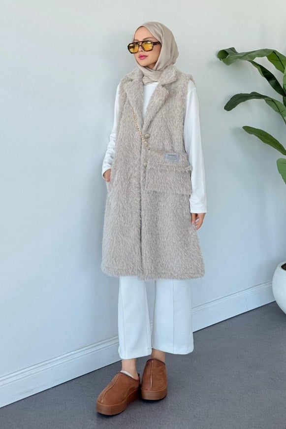 Çantalı Kürklü Yelek