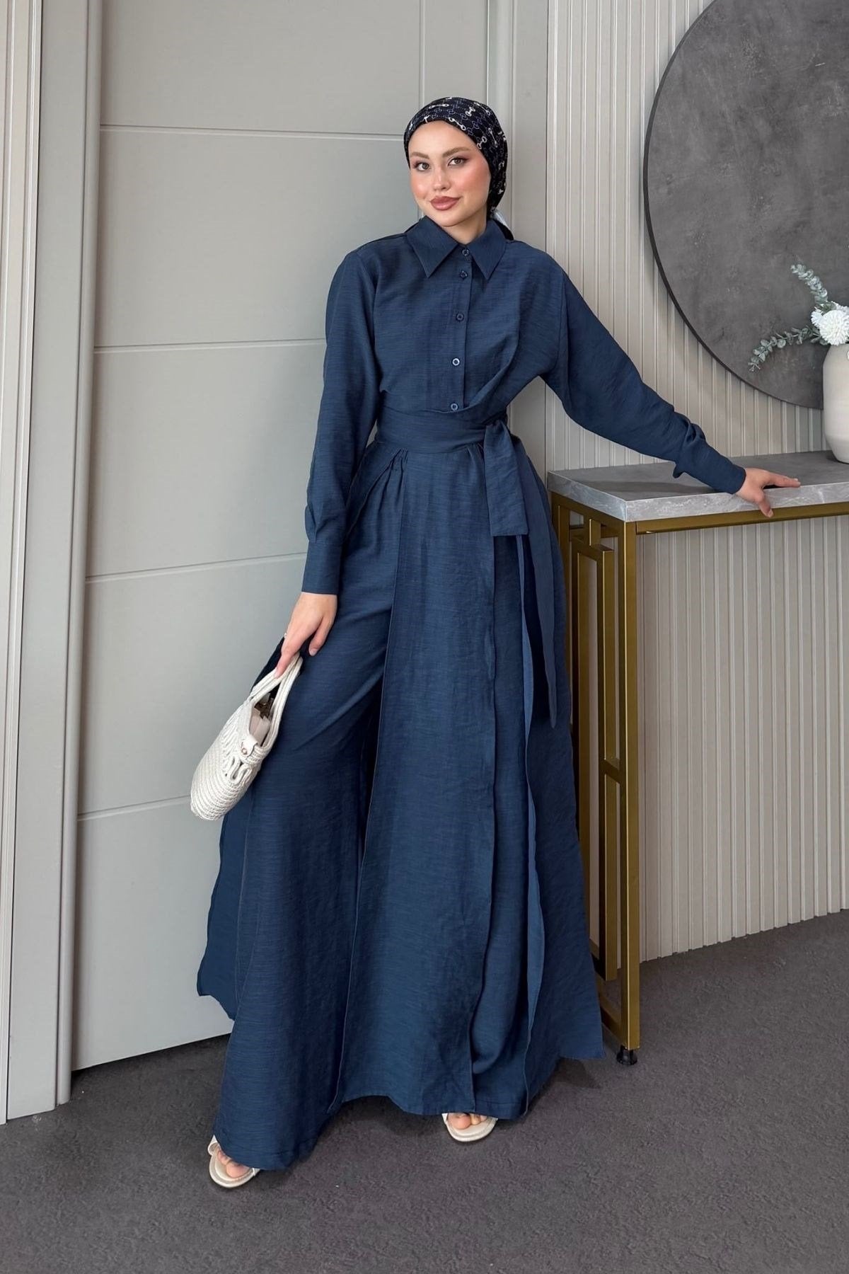 Celine Yırtmaçlı Pantolonlu Takım