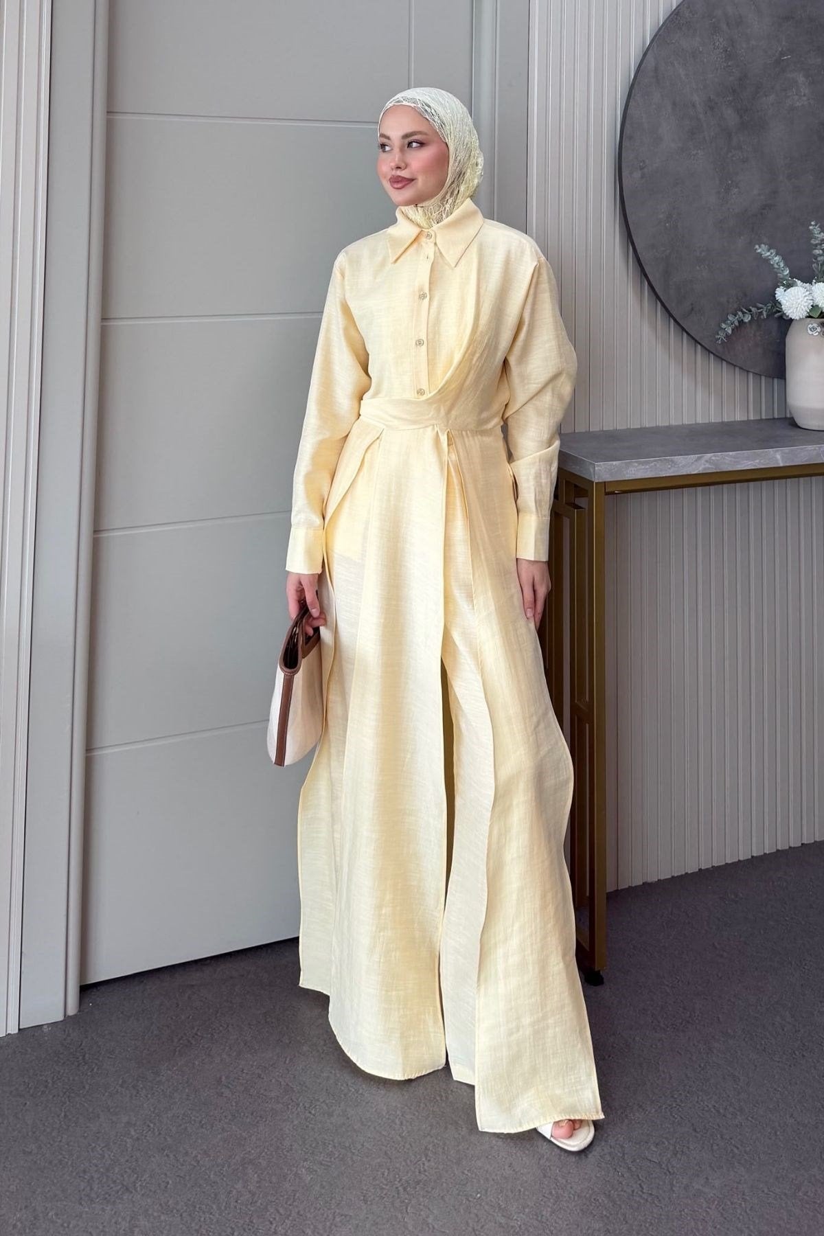 Celine Yırtmaçlı Pantolonlu Takım