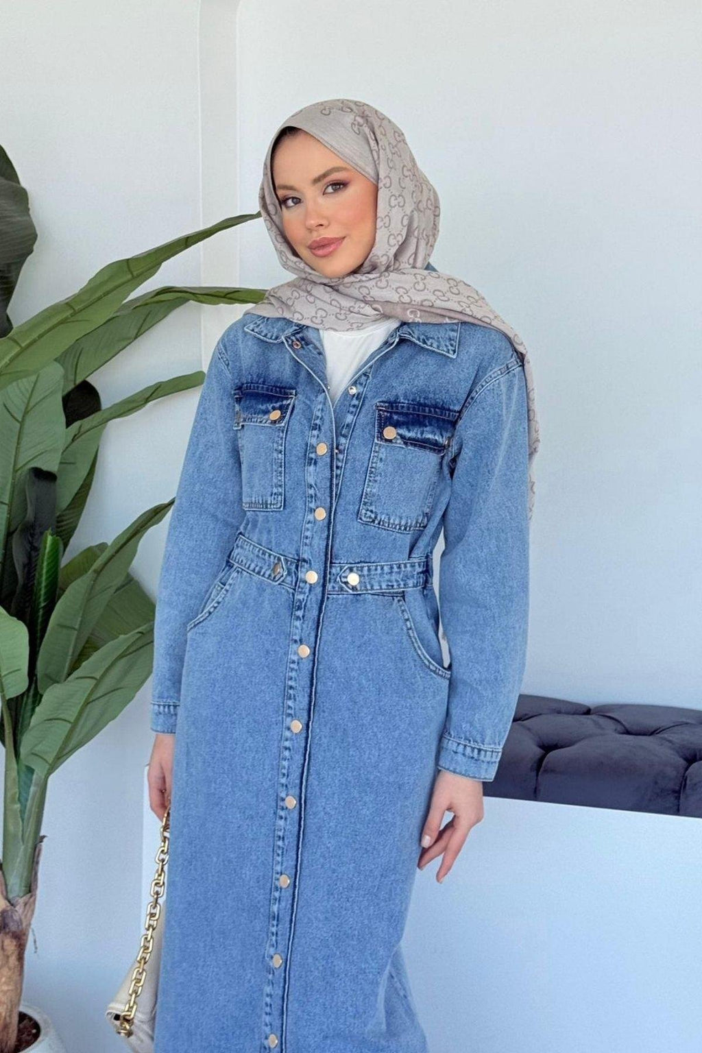 Çıt Çıtlı Kot Elbise