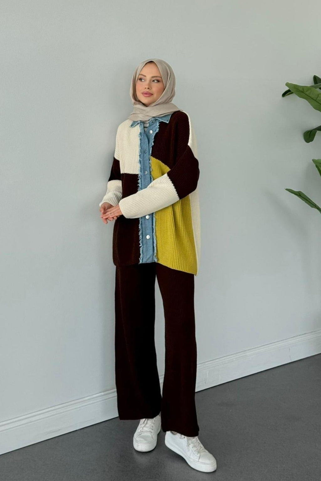 NEW Düğmeli Triko Takım
