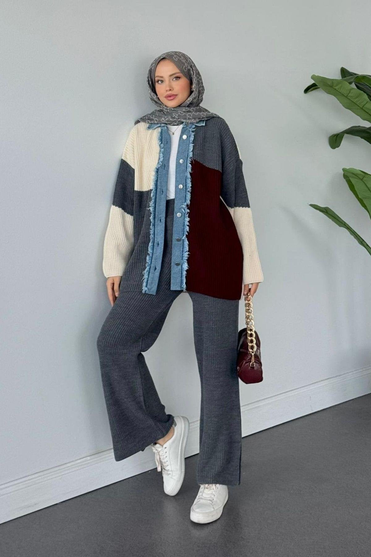 NEW Düğmeli Triko Takım