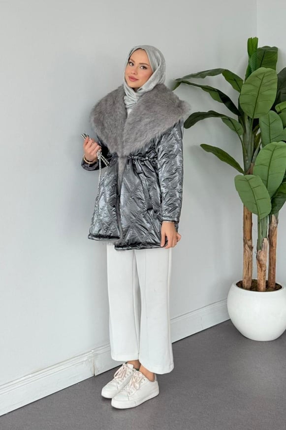 Qua Kürklü Parlak Mont