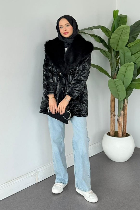 Qua Kürklü Parlak Mont