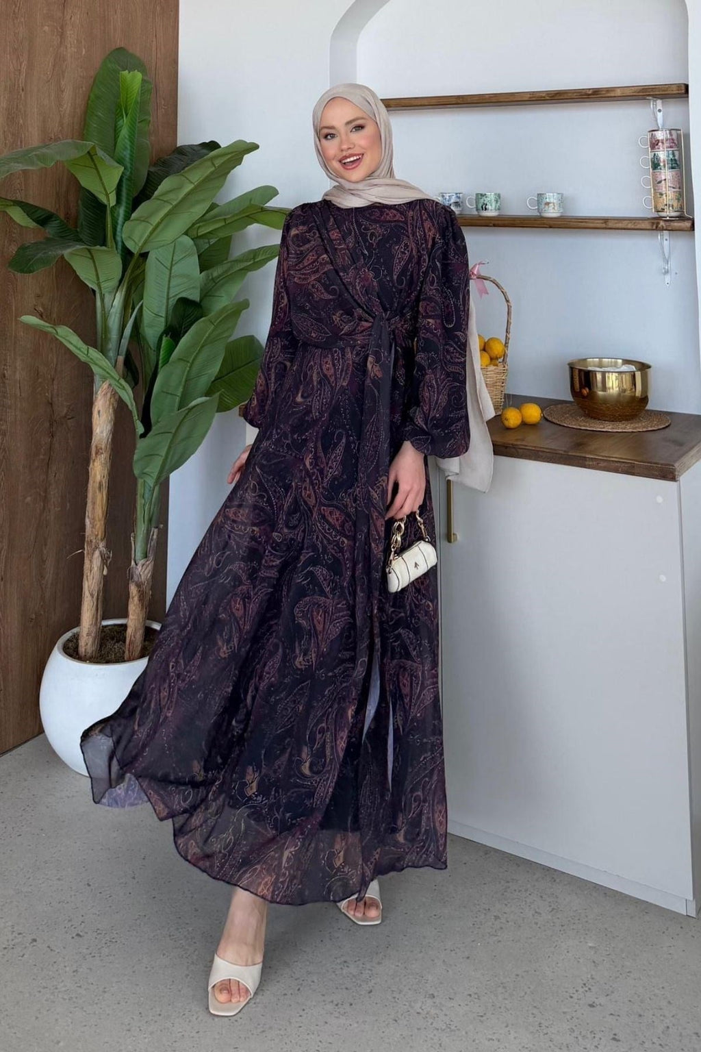 Başak Şifon Desen Elbise