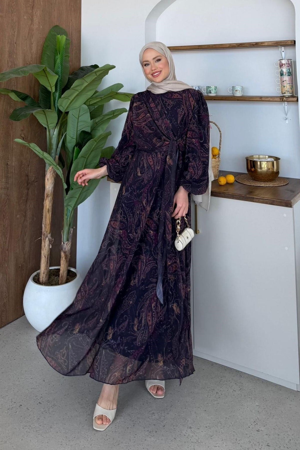 Başak Şifon Desen Elbise