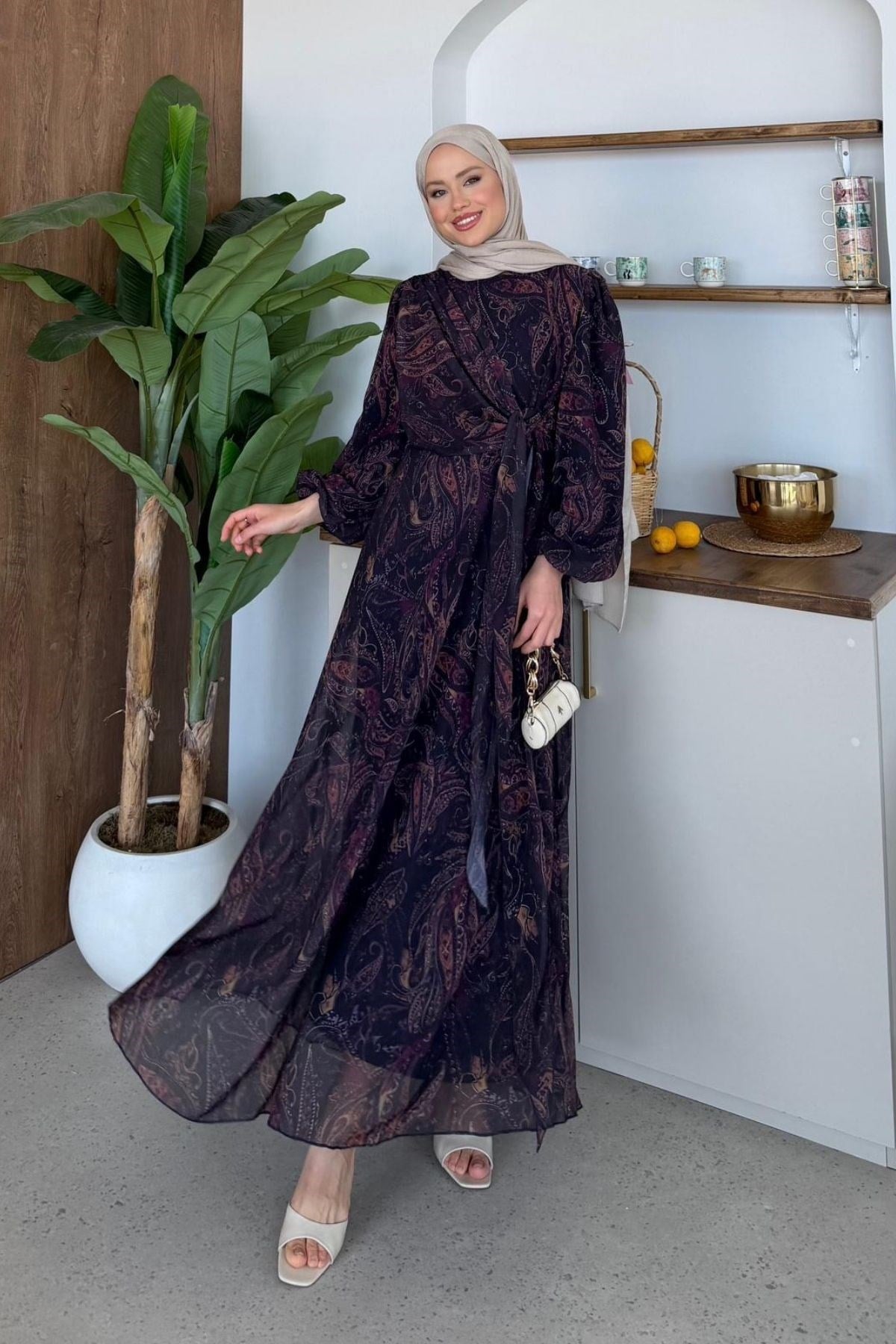 Başak Şifon Desen Elbise