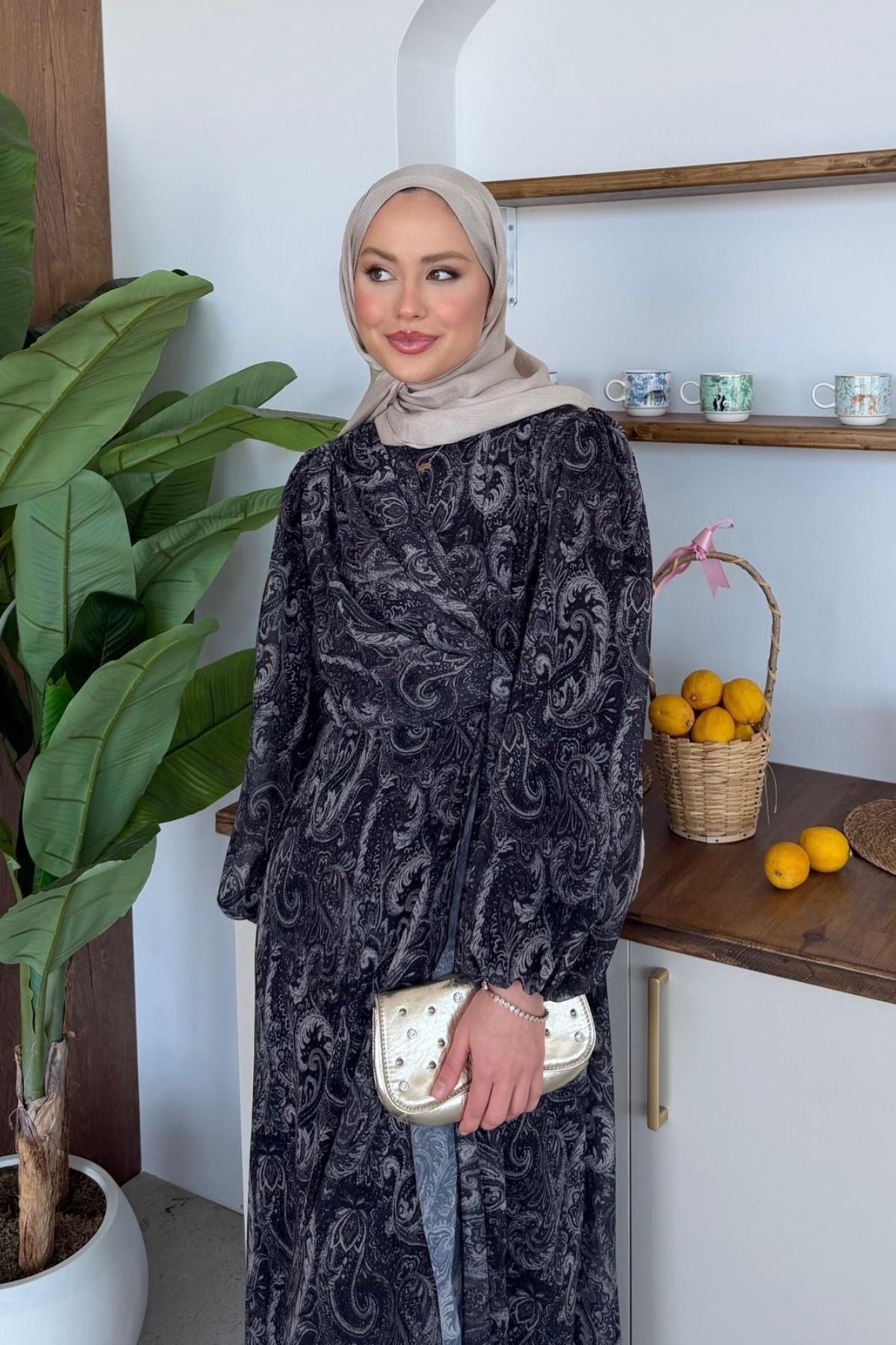 Başak Şifon Desen Elbise