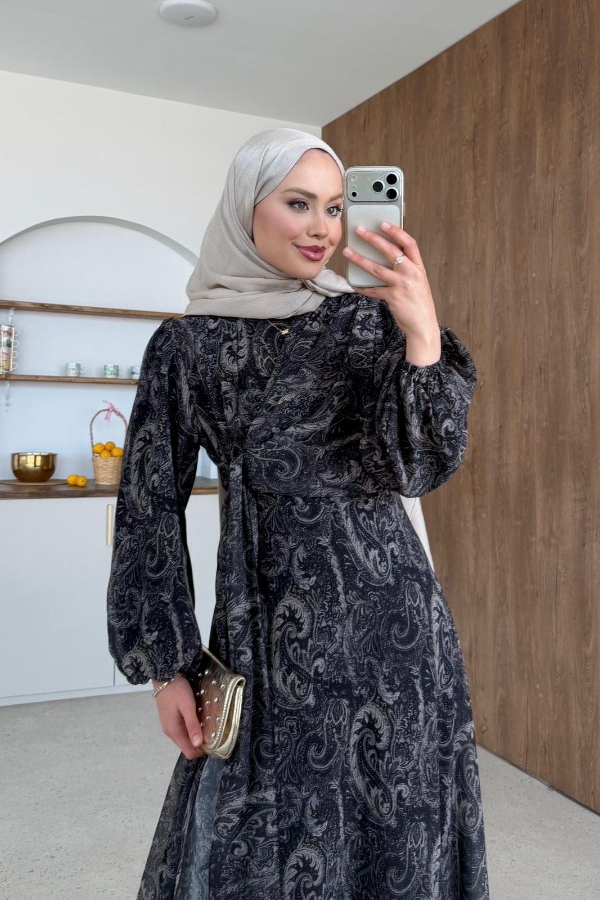 Başak Şifon Desen Elbise