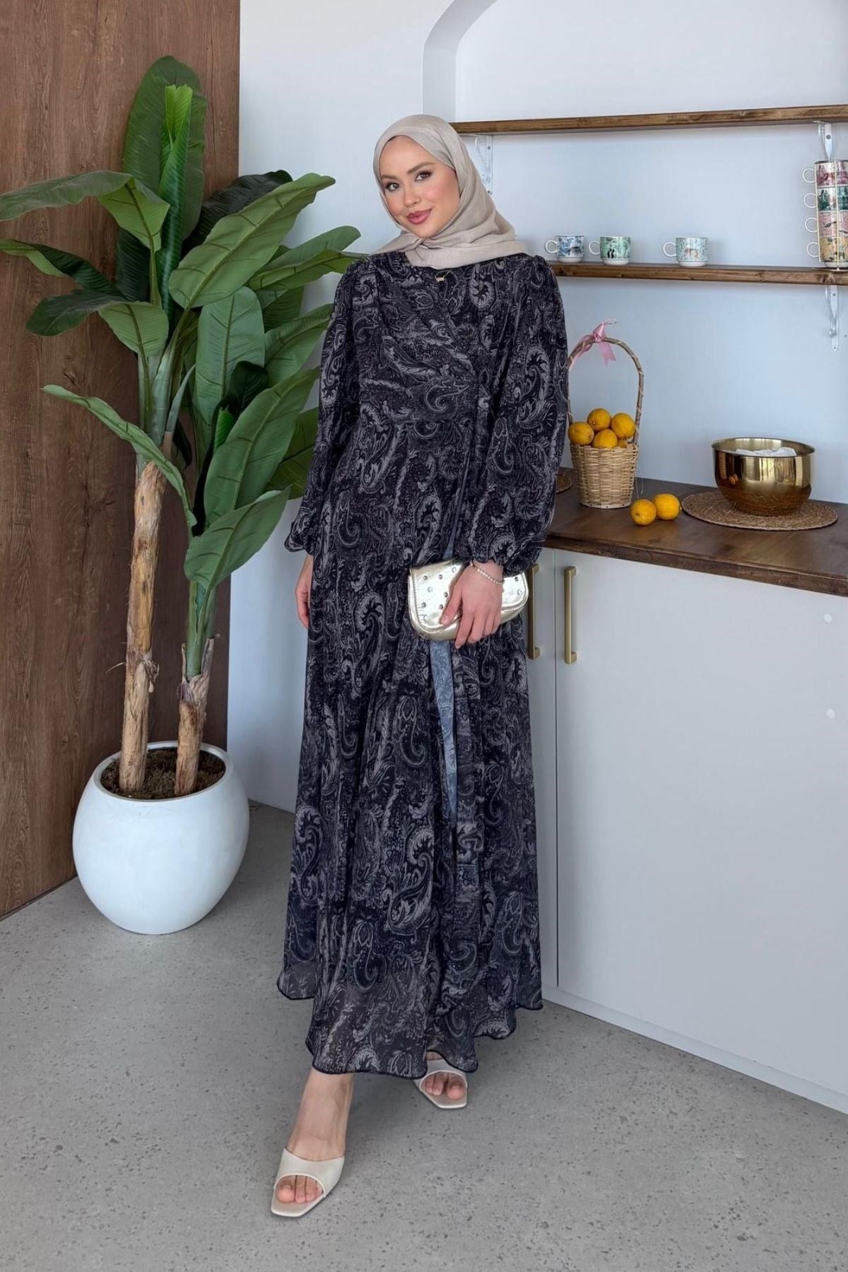 Başak Şifon Desen Elbise