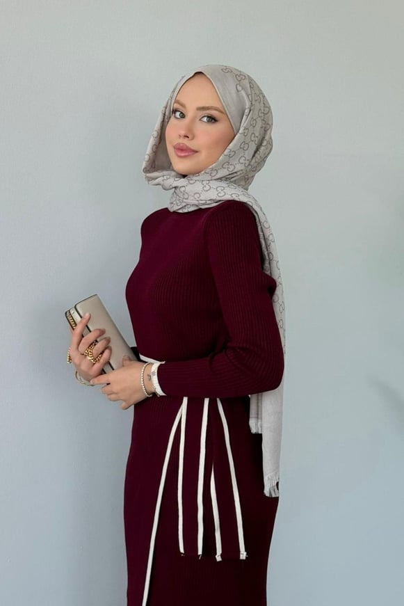 Valnet Bağlamalı Triko Elbise